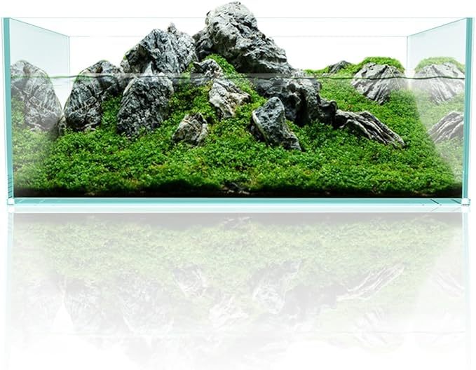 Fzone 6.4 Gal Shallow Rimless Low Iron Fish Tank Nova Clear Ultra-White 45° Mitered Edges Translucent Glass Anata Series Aquarium w/Black Foam Leveling Mat-PawvioPets