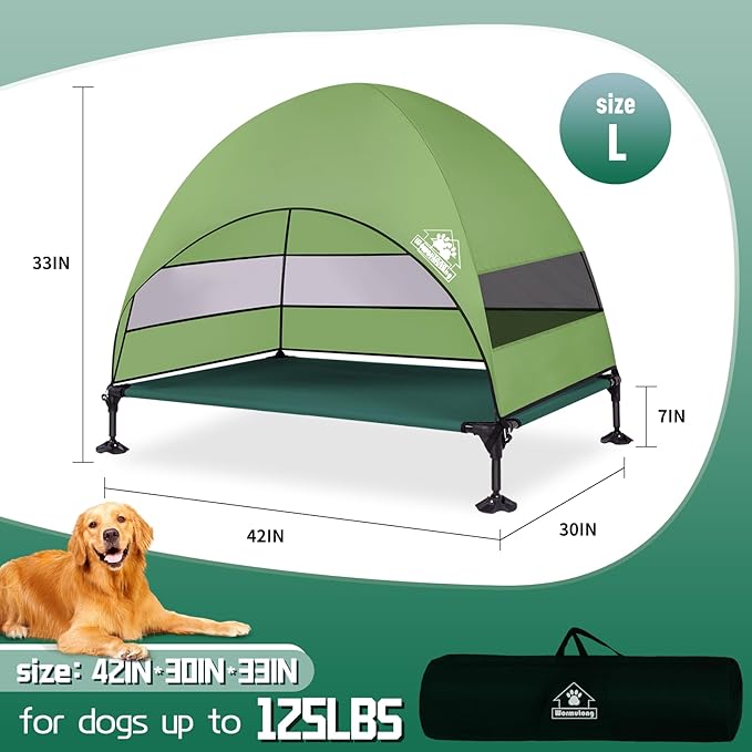 Elevated Outdoor Dog Bed with Canopy & Adjustable Feet - Larger Shade for Camping, Backyard & Patio-PawvioPets
