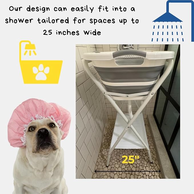 Collapsible Elevated Pet Bathtub, Foldable Washing Station for Small to Medium Dogs and Cats, Portable Pet Shower and Grooming Stand for Indoor and Outdoor Use-PawvioPets