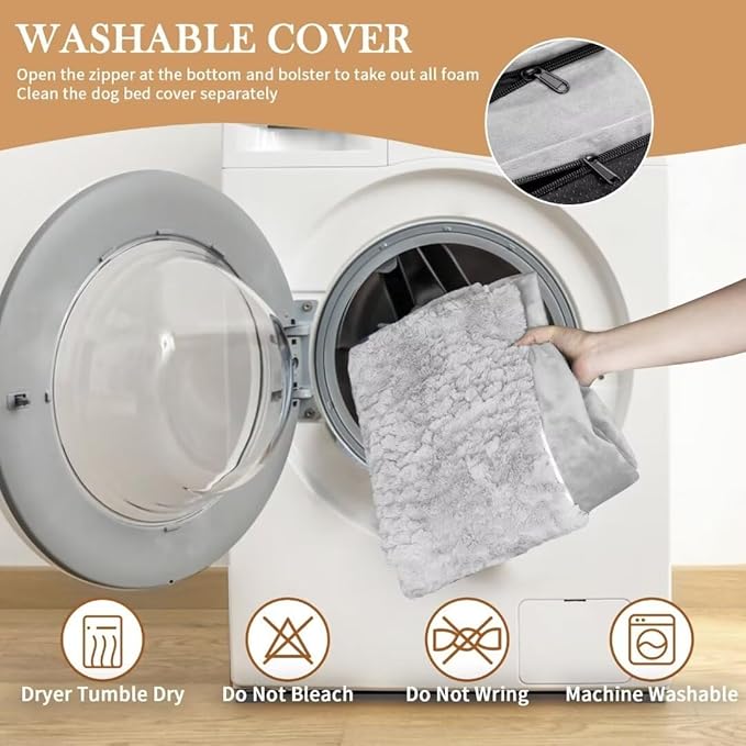 Comfort Expression Large Dog Beds Orthopedic Foam, Waterproof Dog Beds for Dogs Sofa Comfy Pet Bed with Washable Removable Cover & Non-Slip Bottom(Large,Grey White)-PawvioPets