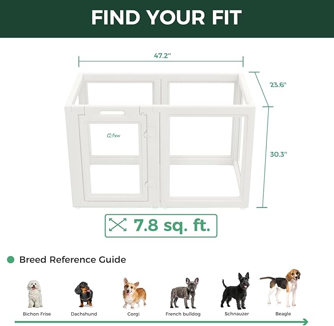 FXW AuraSpace Acrylic Indoor Unleashed Dog Playpen for Small and Medium Dogs, 30 Inch, 6 Panels, White-PawvioPets