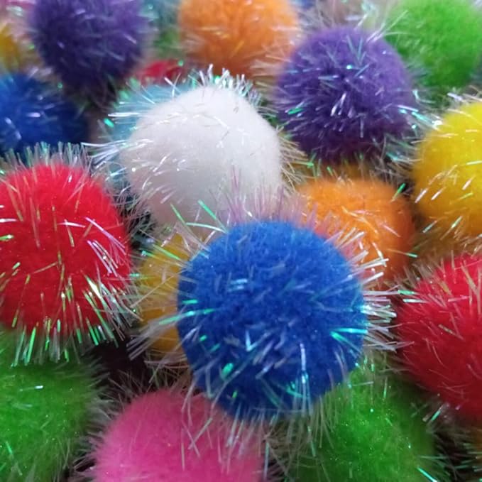 30 Pieces 1.6 inches Sparkle Pom Pom Balls for Cat - Interactive Glitter Balls, Multicolor, Best as Kitten Play Toys-PawvioPets