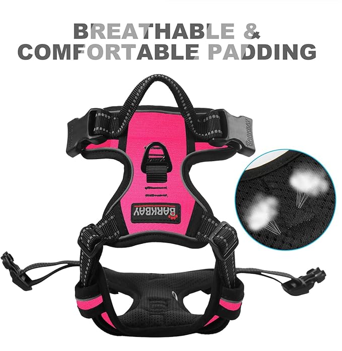 BARKBAY No Pull Dog Harness Front Clip Heavy Duty Reflective Easy Control Handle for Large Dog Walking(Pink,S)-PawvioPets