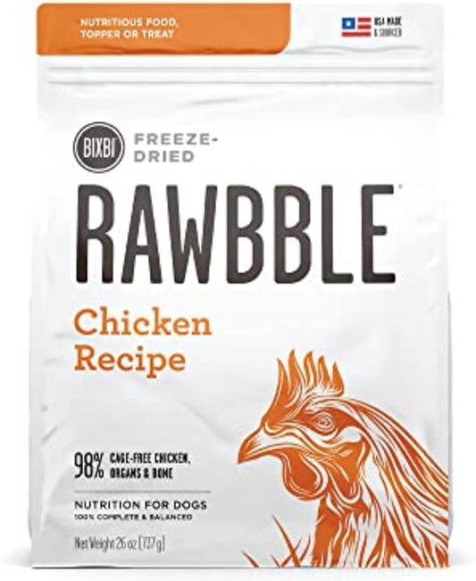 BIXBI Rawbble Freeze Dried Dog Food, Chicken Recipe, 26 oz - 98% Meat and Organs, No Fillers - Pantry-Friendly Raw Dog Food for Meal, Treat or Food Topper - USA Made in Small Batches-PawvioPets