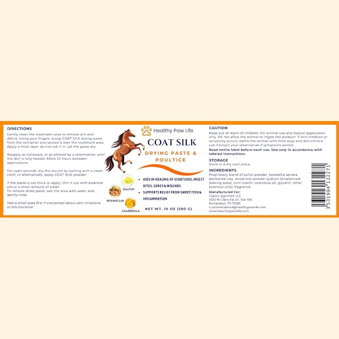 Coat Silk Drying Paste & Poultice for Horses – Natural Relief for Wounds, Scratches, Sores & Sweet Itch – Enriched with Sulfur, Boswellia & Calendula – 10 oz-PawvioPets