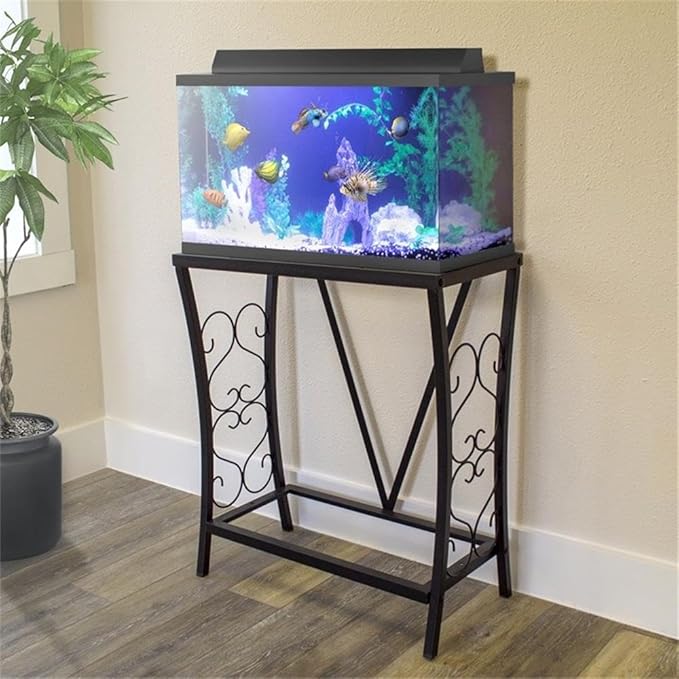 Contemporary 20 Gallon Metal Aquarium Stand in Black-PawvioPets