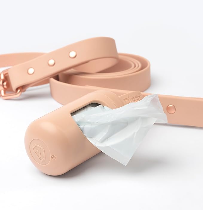 DIGGS Dog Poop Bag Dispenser for Leash - Premium Dog Waste Bag Holder with Easy One-Hand Dispensing (Blush)-PawvioPets