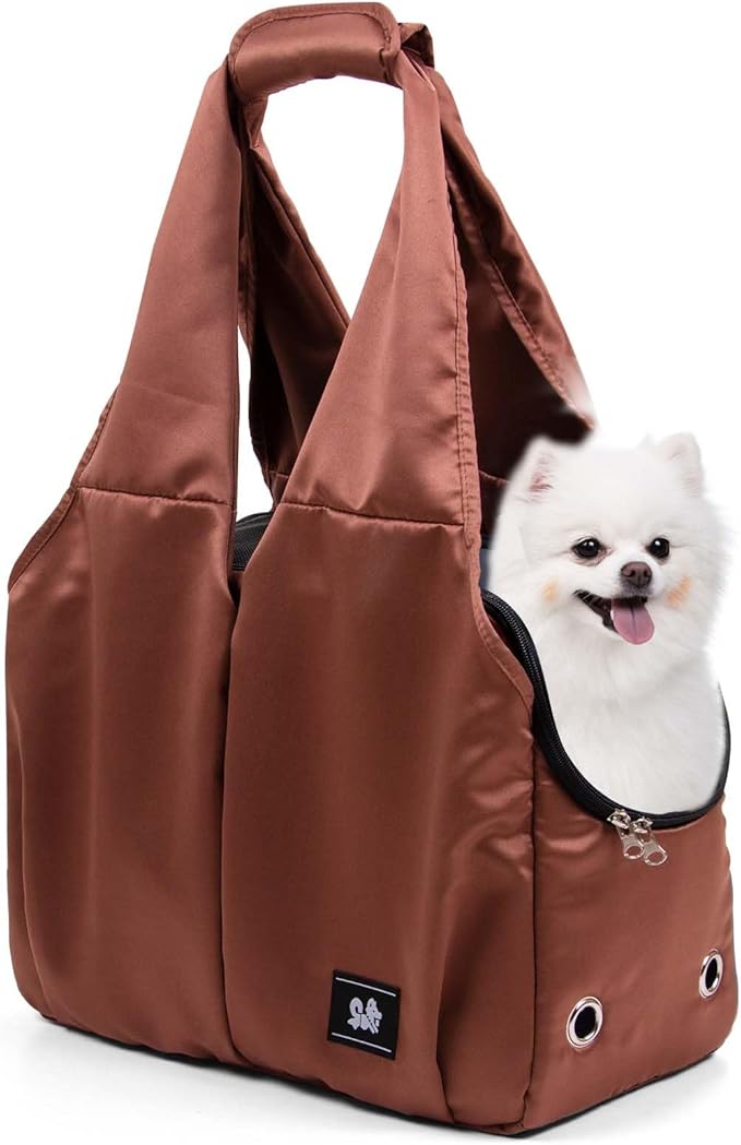 Dog Purse Carrier for Small Dogs, Cats, and Puppies – Soft-Sided Travel Pet Tote Bag with 4 Large Pockets, Foldable, Lightweight, Fits Pets up to 15 lbs, for Travel, Outings (Brown)-PawvioPets