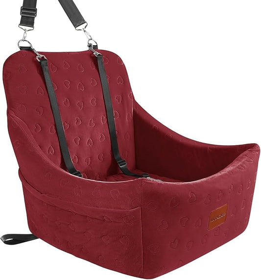 Dog Car Seat for Medium Dogs, Pet Travel Bed with Seat Belt Channel, Fully Detachable and Washable, 3 Straps Easy to Install (Red)-PawvioPets
