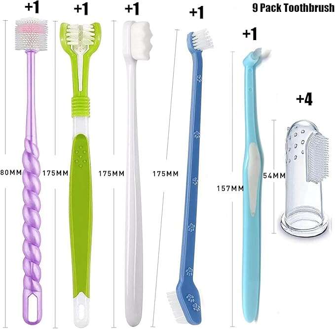 Dog Toothbrush, Finger Toothbrushes, 360 Degree Toothbrush, Triple Head Dog Toothbrushes, Double Head Toothbrush,Cleaning Brushes for Dog Cat Oral Dental Health (Blue, L)-PawvioPets