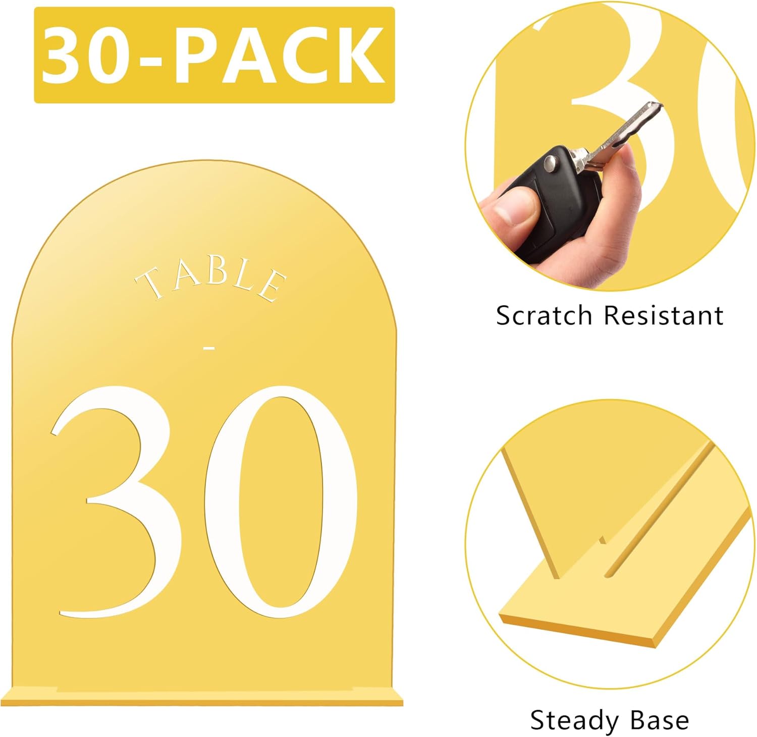 JOYIT Arch Wedding Table Numbers 1-30 with Stands – 5" X 7" Acrylic Mirrored Gold Table Number Holders, Perfect for Wedding Receptions, Parties, Anniversaries, and Events