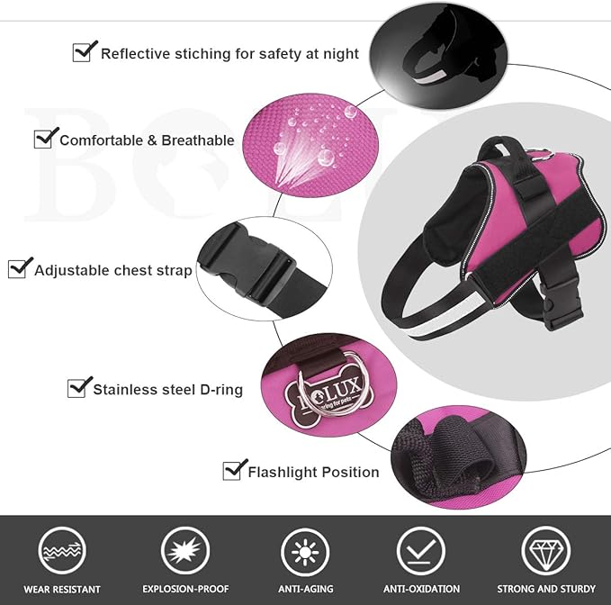 Bolux Dog Harness, No-Pull Reflective Dog Vest, Breathable Adjustable Pet Harness with Handle for Outdoor Walking - No More Pulling, Tugging or Choking (Rose red, L)-PawvioPets