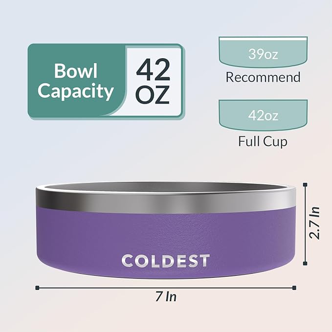 Coldest Dog Bowl - Anti Rust Metal, Non Slip, 3 Layers Insulated Stainless Steel Dog Bowls - Spill Proof & Heavy Duty - Water Bowl for Dogs, Cats & Pets, Dish Washer Safe (42 oz, Galaxy Purple)-PawvioPets
