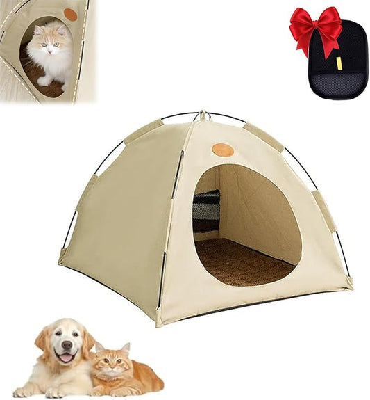 BreezyDen Pop-Up Pet Tent – Portable Indoor/Outdoor Cat Tent, Waterproof Pet Hideaway for Cats & Small Dogs with Mesh Window, Anti-Slip Base & Washable Design (White, S (4 catties Kitten))-PawvioPets