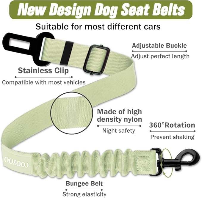 COOYOO Dog Seat Belt,3 Piece Set Retractable Dog Car Adjustable Seatbelts for Vehicle Nylon Pet Safety Heavy Duty & Elastic & Durable Car Harness for Dogs-PawvioPets