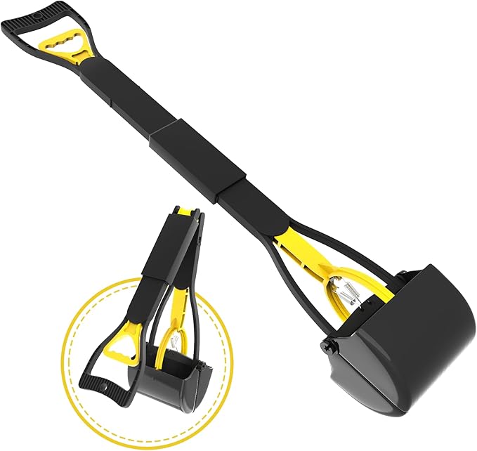 32" Heavy Duty Dog Pooper Scooper for Large Dogs, Extra Long Handle Foldable Poop Pick Up Tool with Durable Spring, Great for Yard, Lawns, Grass, Dirt, Gravel-PawvioPets