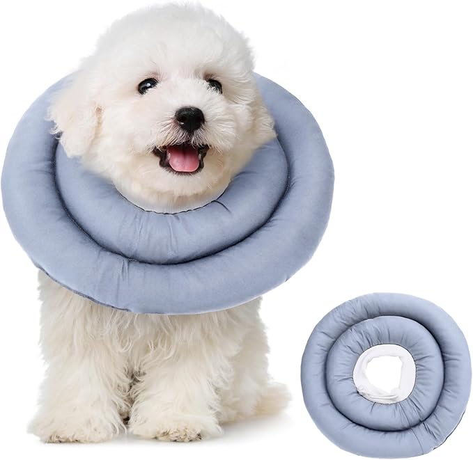 Dog Recovery Collar, Breathable Adjustable Soft Dog Cone, Waterproofing Cat Neck Cone, Pet Donut Collar After Surgery (Blue Gray, M)-PawvioPets