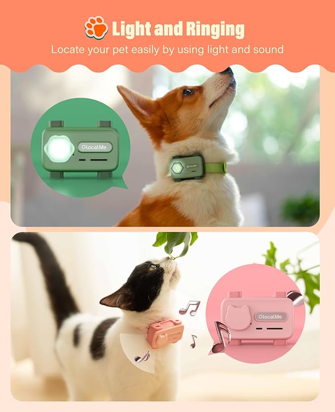 GlocalMe PetPhone for Dog and Cat, Support Play Music and Two-Way Call, Pet Community and AI Health Alerts, Real Time Tracking and Virtual Fence, Unlimited Range Pet GPS Tracker (Pink)-PawvioPets