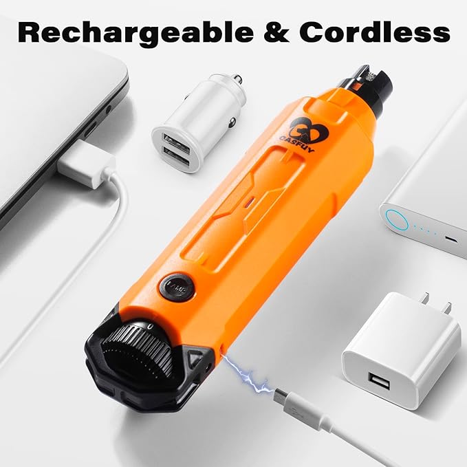 Casfuy 6-Speed Dog Nail Grinder - Newest Enhanced Pet Nail Grinder Super Quiet Rechargeable Electric Dog Nail Trimmer Painless Paws Grooming & Smoothing Tool for Large Medium Small Dogs (Orange)-PawvioPets