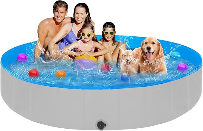 Extra Large Foldable Dog Pools for Large Dogs Heavy Duty,97"x16" Anti-Slip Portable Swimming Pool,Hard Plastic Kiddie Pool for Pets Dogs Cats & Kids-PawvioPets