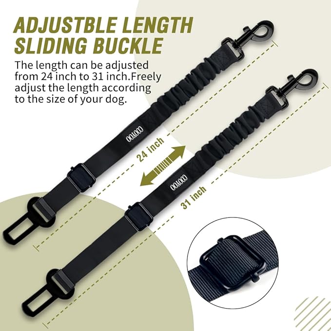 COOYOO Dog Seat Belt,3 Piece Set Retractable Dog Car Adjustable Seatbelts for Vehicle Nylon Pet Safety Heavy Duty & Elastic & Durable Car Harness for Dogs-PawvioPets