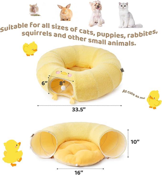 EHEYCIGA Cat Tunnel Bed for Indoor Cats, Cute Cat Donut Toy Tunnel for Small Large Cats with Washable Circle Cushion, Peekaboo Pet Cave Play Tunnel for Kitten, Puppy, Rabbit-PawvioPets