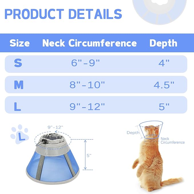 Cat Cone Collar Soft, Cat Recovery Collar for Large Medium Small Kittens, Kitty Cone Alternative After Surgery-PawvioPets