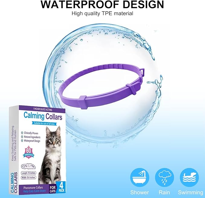 Calming Collar for Cats 4 Pack - Pheromone Collar for Stress and Anxiety Relief, Lasts 60 Days, Adjustable, Water-Resistant & Breakaway Design to Make Cats Relaxed-PawvioPets
