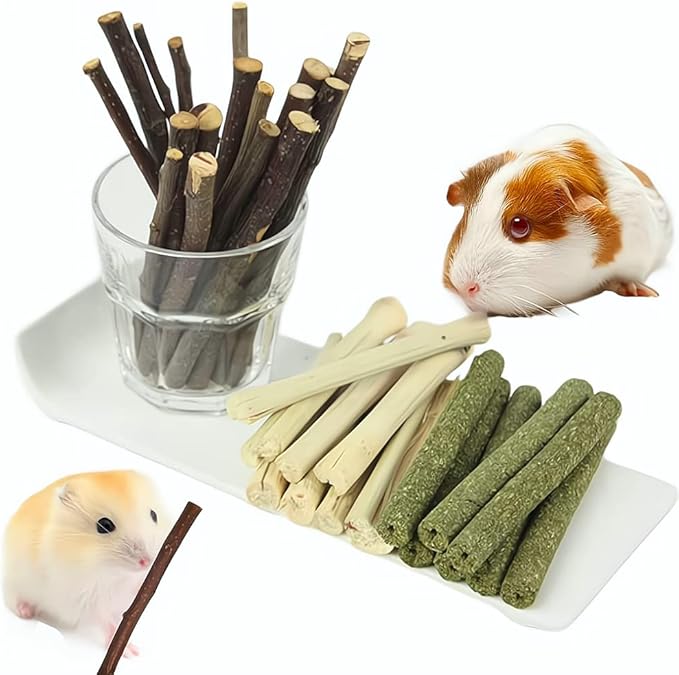 150g 3 Types of Combined Chew Toys Molar Sticks Sweet Bamboo Apple Branch Timothy Grass for Pets Chinchilla Squirrel Gerbil Hamster Squirrel Guinea Pigs-PawvioPets