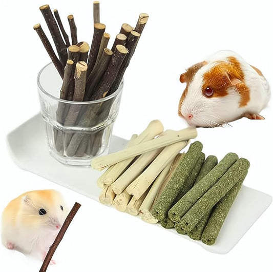 150g 3 Types of Combined Chew Toys Molar Sticks Sweet Bamboo Apple Branch Timothy Grass for Pets Chinchilla Squirrel Gerbil Hamster Squirrel Guinea Pigs-PawvioPets