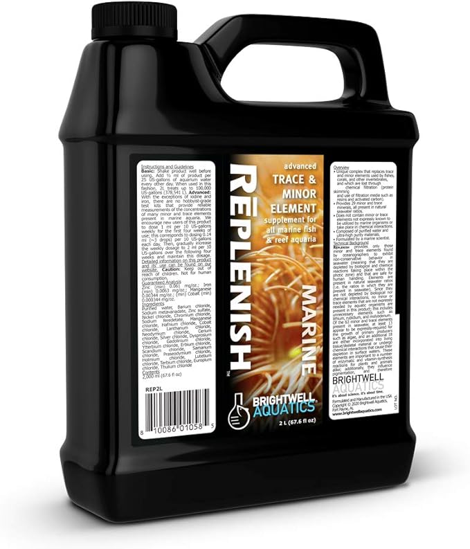 Brightwell Aquatics Rēplenish – Premium Trace & Minor Element Supplement for Marine Aquariums, Supports Healthy Fish, Corals, and Invertebrates, 2 L-PawvioPets