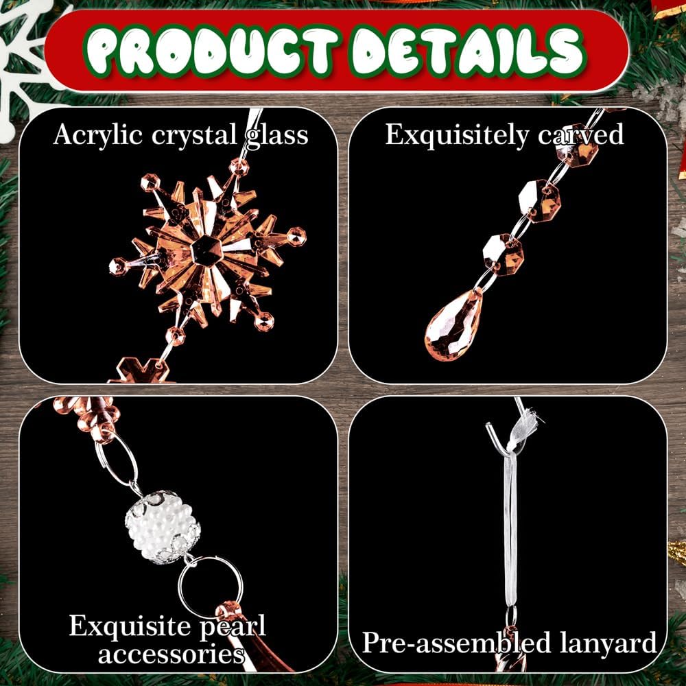 Lanpn 26pcs Christmas Ornaments Crystal Christmas Tree Decoration, Hanging Clear Acrylic Snowflake Icicle Drop Pendants for Xmas Winter Outdoor Indoor Party Decoration Gold