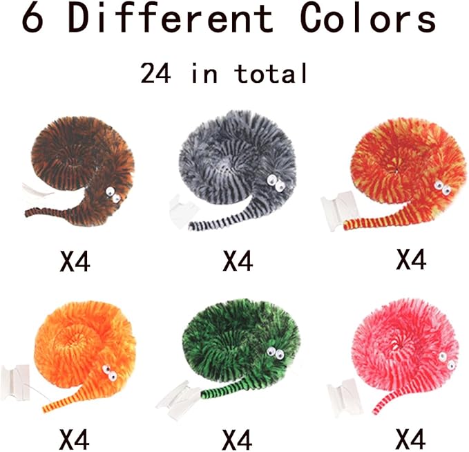 24 PCS Cat Worm Toy Zebra Print Feather Worm Teaser Refills Attachment Cute Cat Wand Replacement Interactive Wand Accessories for Fishing Pole Toy Teaser for Indoor Cats Kitten-PawvioPets