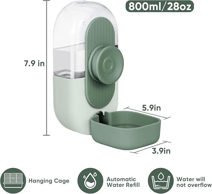 28oz Hanging Automatic Water Dispenser，Rabbit Water Bottle,Bunny Guinea Pig Ferret Water Bowl for Cage,Suitable for Small Animal Puppies(Cage Grid Spacing Over 1.2'') (Green)-PawvioPets