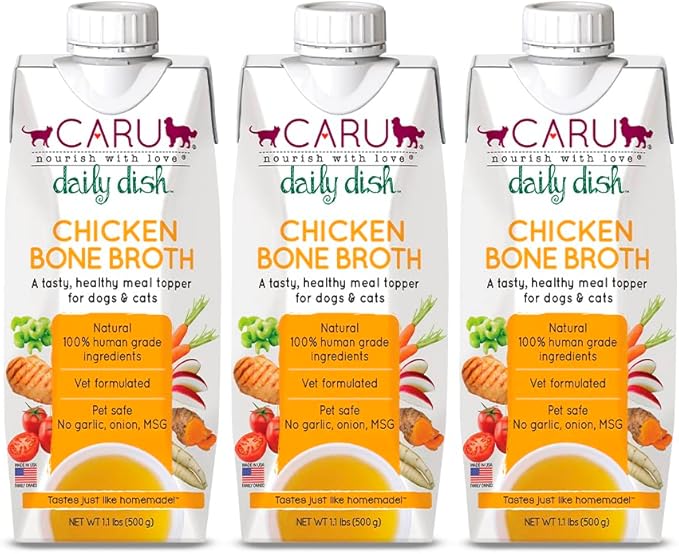 Caru - Daily Dish Chicken Bone Broth Meal Topper for Dogs & Cats - Savory Pour-Over Broth - 3 Pack-PawvioPets