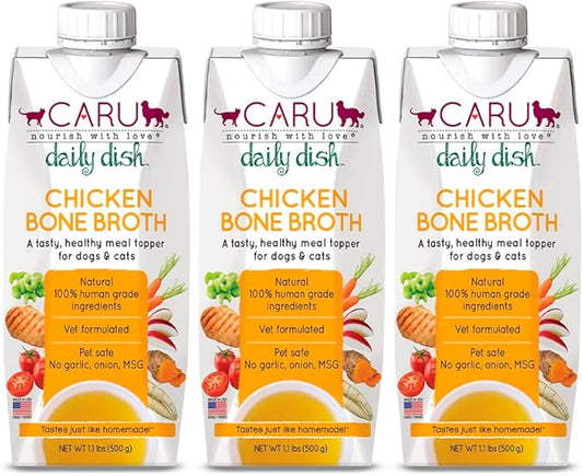 Caru - Daily Dish Chicken Bone Broth Meal Topper for Dogs & Cats - Savory Pour-Over Broth - 3 Pack-PawvioPets