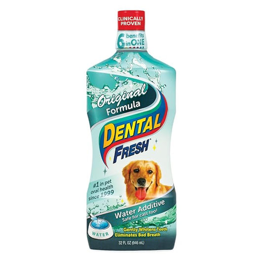 Dental Fresh Water Additive for Dogs, Original Formula, 32oz – Dog Breath Freshener and Dog Teeth Cleaning for Dog Dental Care– Add to Water-PawvioPets