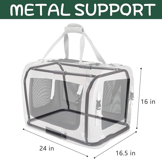 Extra Large Cat Carrier Soft Sided, Portable Small Dog Carrier for 2 Cats, 24"x16.5"x16" Car Travel Folding Comfortable Design, Green-PawvioPets