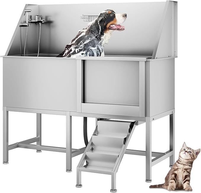 CuisinSmart 62" Dog Bathtub for Large Dogs, Professional Dog Washing Station with Dog Wash Attachment, Dog Bath Pool for Outdoor, Indoor Shower and Grooming (62" Right Door)-PawvioPets