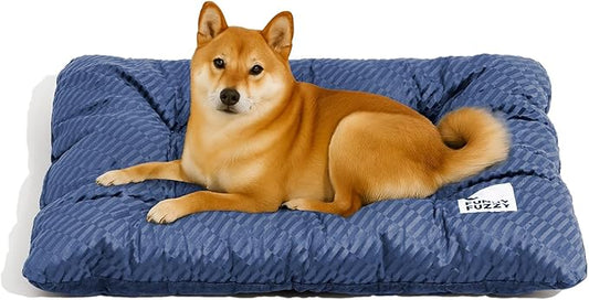 FUNNY FUZZY 2 in 1 Dog Bed Crate Pad Mat, Washable Reversible Pet Floor Mats,Fluffy Kennel Pad for Small Large Sized Dog,Indoor Cats,Sleeping Mattress,35.4" × 22.8", Midnight Blue-PawvioPets