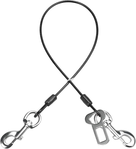 Dog Seat Belt Harness for Car,Dog Seatbelt of Coated Wire Leash Safety Restraint,No Chew Tether Cable Vehicle Dog Accessories,Double Clips & Latch (Black, 32 inch/80 CM)-PawvioPets