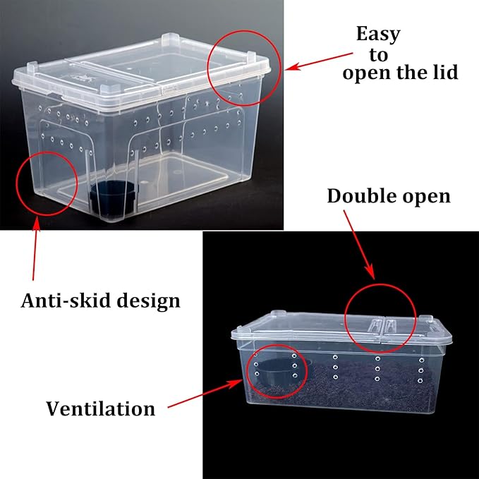 Critter Keeper 2-Pack, Cricket Cage & Reptile Feeding Box 12.59"x8.66"x5.9" Transparent Portable Plastic Snake Habitat Escape-Proof Ventilated Design for Gecko, Tarantula, Scorpion, Spider, Frog-PawvioPets