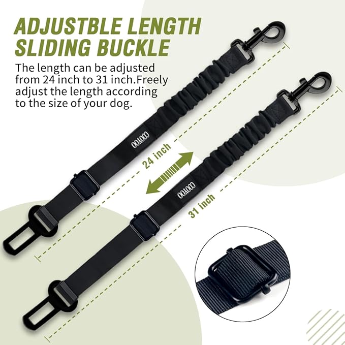 COOYOO Dog Seat Belt,3 Piece Set Retractable Dog Car Adjustable Seatbelts for Vehicle Nylon Pet Safety Heavy Duty & Elastic & Durable Car Harness for Dogs-PawvioPets