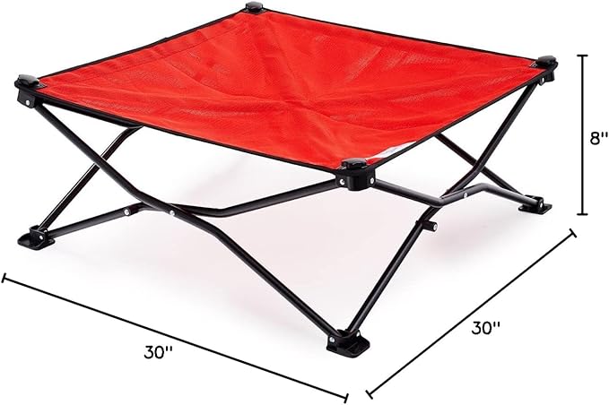 Coolaroo On-The-Go Elevated Dog Bed - Foldable Pop-Up Travel Dog Bed with Breathable, Moisture-Resistant Fabric, Carry Bag Included, Lightweight & Portable, Red, Medium-PawvioPets