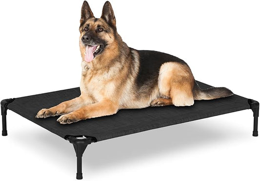 Elevated Dog Bed for Outdoor, Large Raised Dog Cot with Washable Mesh, Cooling Pet Cot Chew Proof for Outside Camping, 42"x30" Black-PawvioPets