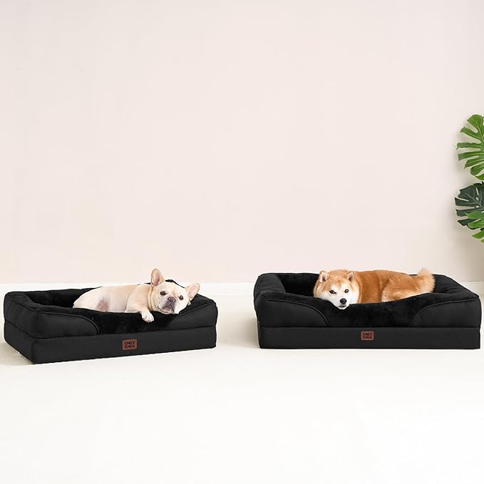 EHEYCIGA Memory Foam Dog Bed for Large Sized, Orthopedic Dog Sofa with Sides and Waterproof Liner, Washable Bolster Pet Couch with Removable Cover, 36x27x7 Inch, Black-PawvioPets