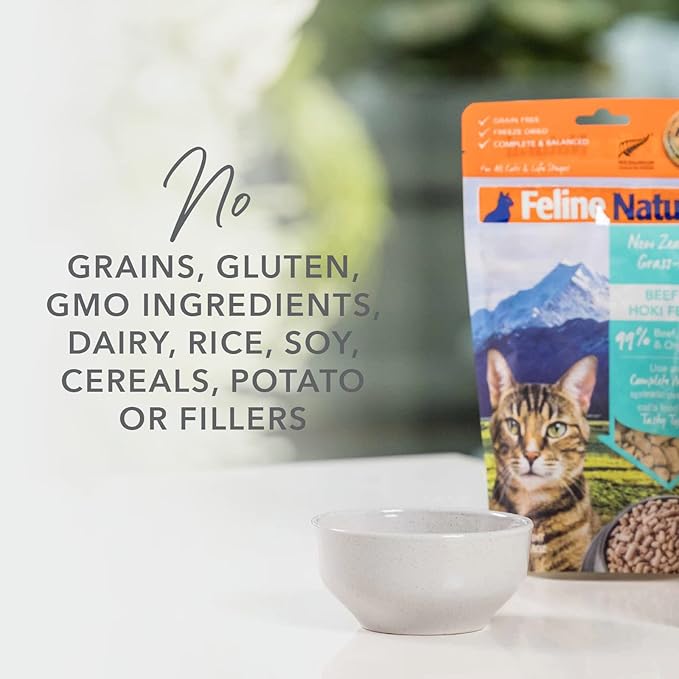 Feline Natural High Protein Dry Cat Food, Freeze-Dried Diet with 98% Meat, Organs & Seafood, No Peas, Grains, or Artificial Additives, Made in New Zealand, Chicken & Lamb, 11oz-PawvioPets