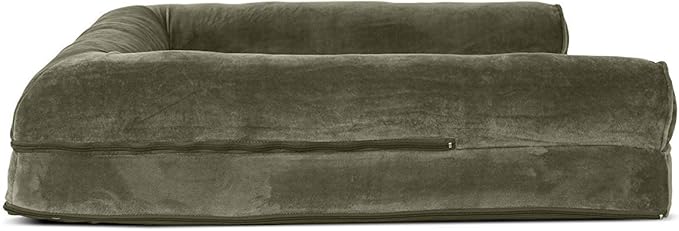 Furhaven Cooling Gel Dog Bed for Large Dogs w/ Removable Bolsters & Washable Cover, For Dogs Up to 95 lbs - Faux Fur & Velvet Sofa - Dark Sage, Jumbo/XL-PawvioPets