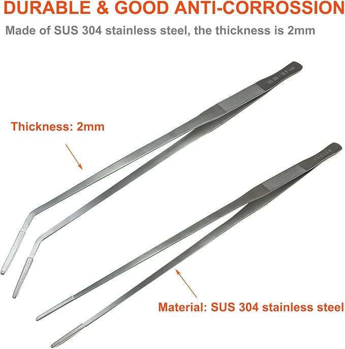 Extra Long Tweezers with Rubber Cover Tips, Fecsam Feeding Tongs - 2 Pack/18.9 inch Aquarium Stainless Steel Large Aquascape Tools for Fish Tank, Terrarium，Aquascaping, Reptile, Bearded Dragon-PawvioPets