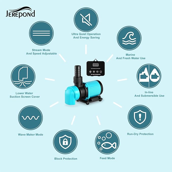 660GPH Aquarium Return pump with LCD display controller, DC 24V 25W aquarium pump for saltwater freshwater aquarium,fish tank,sump,20 speeds ECO Quiet Submersible and inline pump-PawvioPets